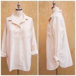 70s Ecru Woven Slub Cotton Oversized Blouse Top Tunic Artist Painter Smock